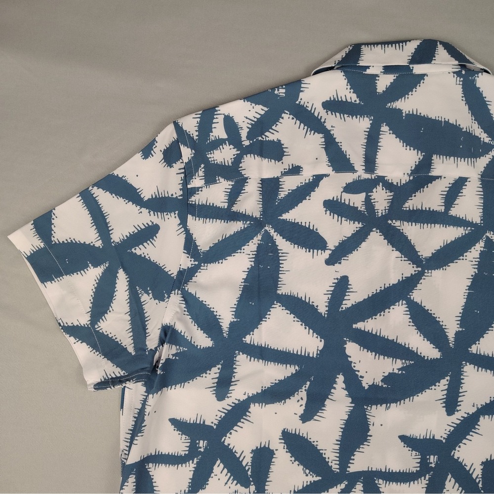 MBX Premium Goods Mens S NWT Camp Shirt Blue White Tropical Palm Leaf Stretch - Picture 13 of 15